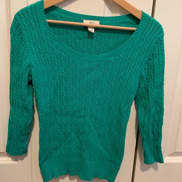 Loft cable knit sweater, 3/4 sleeves, green - Picture 2 of 4